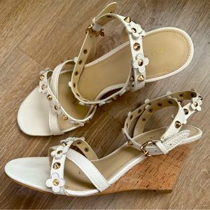 Coach Wedge Sandals with floral and gold stud accents